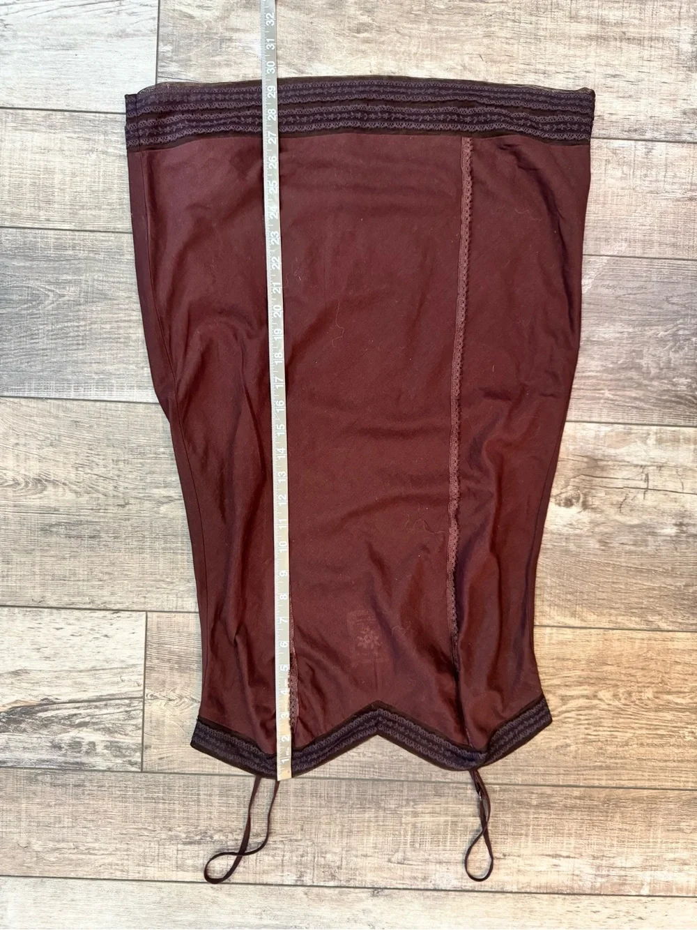 Free People Brown Slip Dress with Black Lace Trim